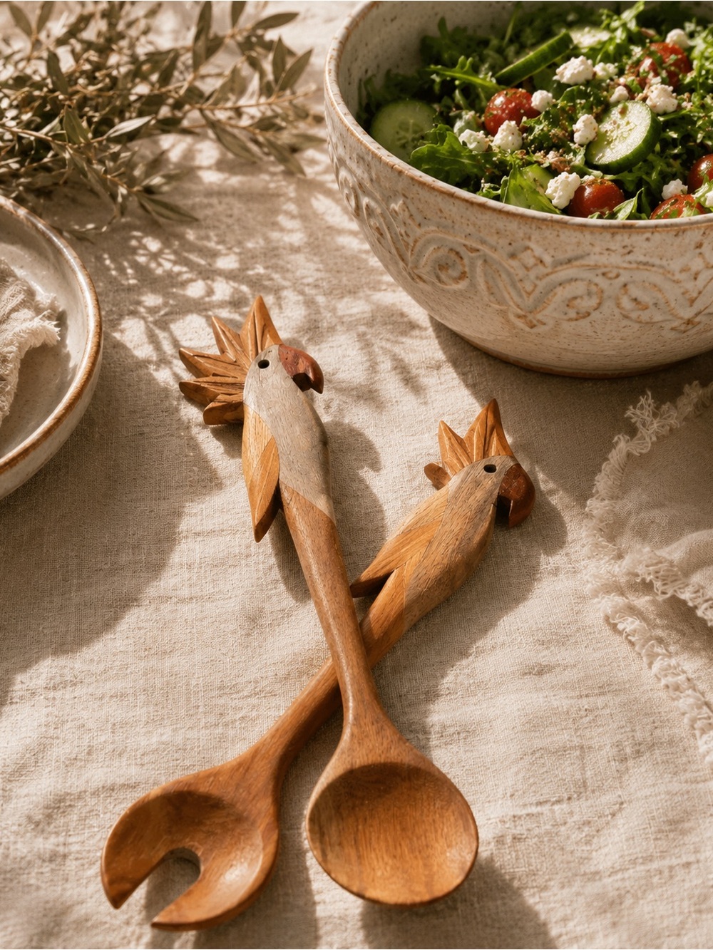 HAND CARVED PARROT SALAD SERVERS